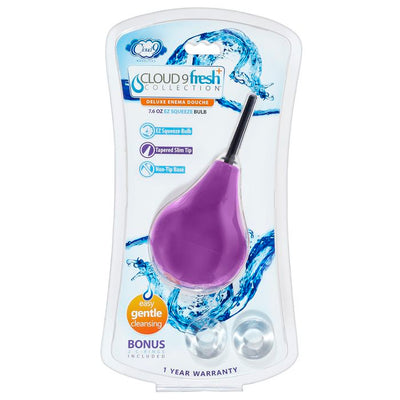 Cloud 9 Fresh + Deluxe Anal Soft Tip Enema Douche 7.6 Oz. With Ez Squeeze Bulb & 2 CRings