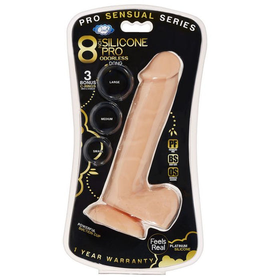 Pro Sensual Premium Silicone Dong With 3 C Rings Flesh 8 "