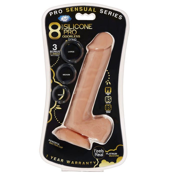 Pro Sensual Premium Silicone Dong With 3 C Rings Tan 8 "