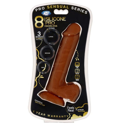 Pro Sensual Premium Silicone Dong With 3 C Rings Brown 8 