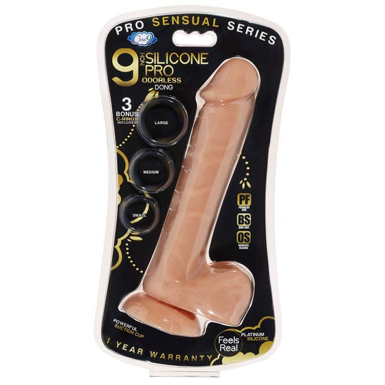 Pro Sensual Premium Silicone Dong With 3 C Rings Tan 9 "