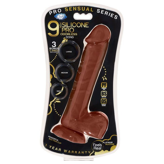 Pro Sensual Premium Silicone Dong With 3 C Rings Brown 9 "