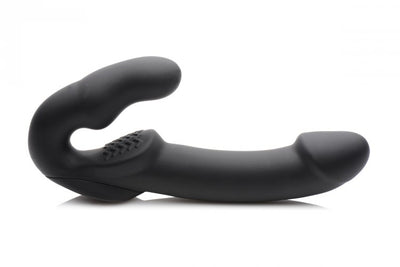 Strap U Evoke Super Charged Black Vibrating Strapless Silicone Dildo